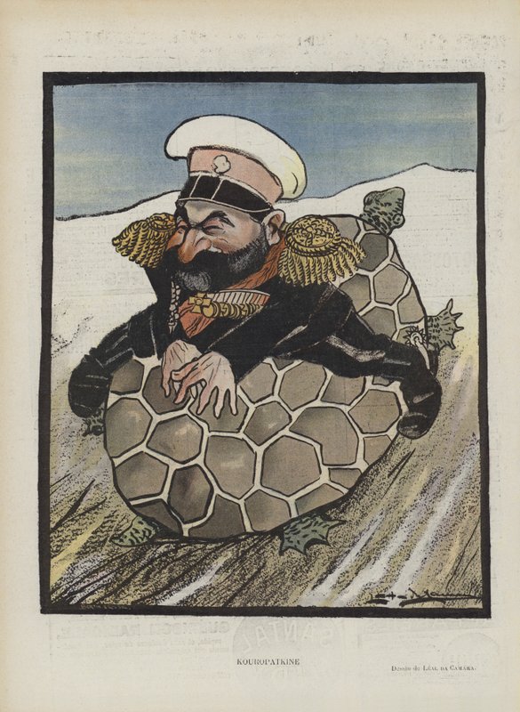 Aleksey Kuropatkin, Rusya Savaş Bakanı. Le Rire (renkli taş) için çizim by Leal de Camara