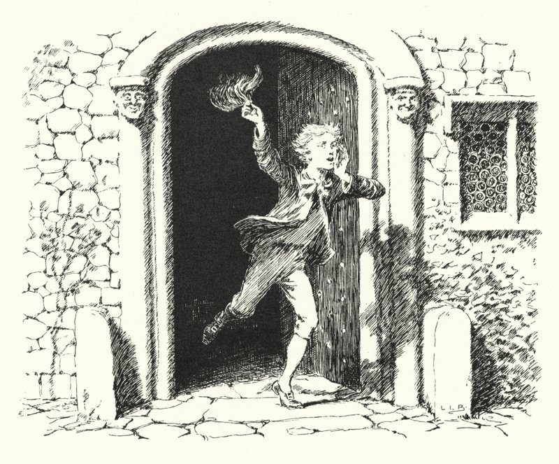 Kızlar ve erkekler, dışarı çıkıp oynayın; ay gün gibi parlıyor (gravür) by Leonard Leslie Brooke