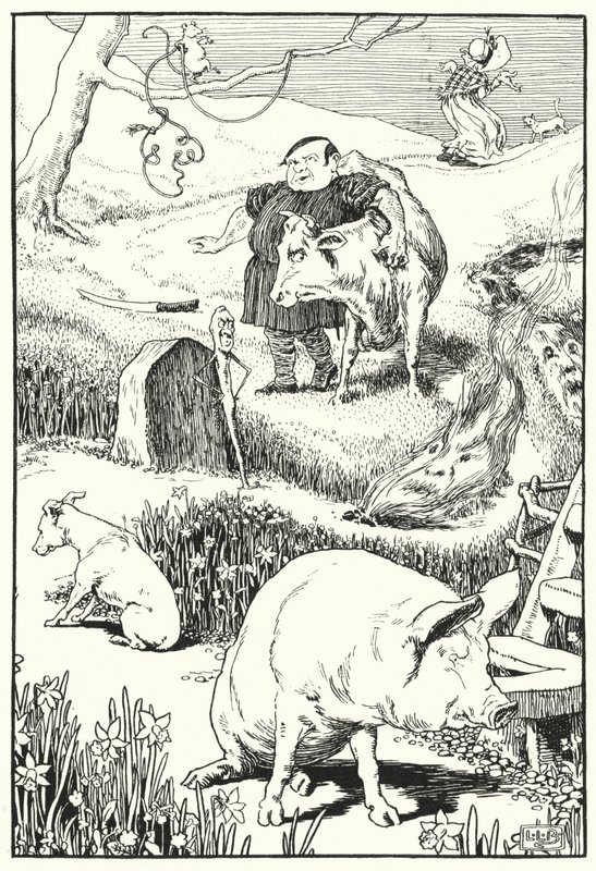 Yaşlı kadın ve domuzu (gravür) by Leonard Leslie Brooke