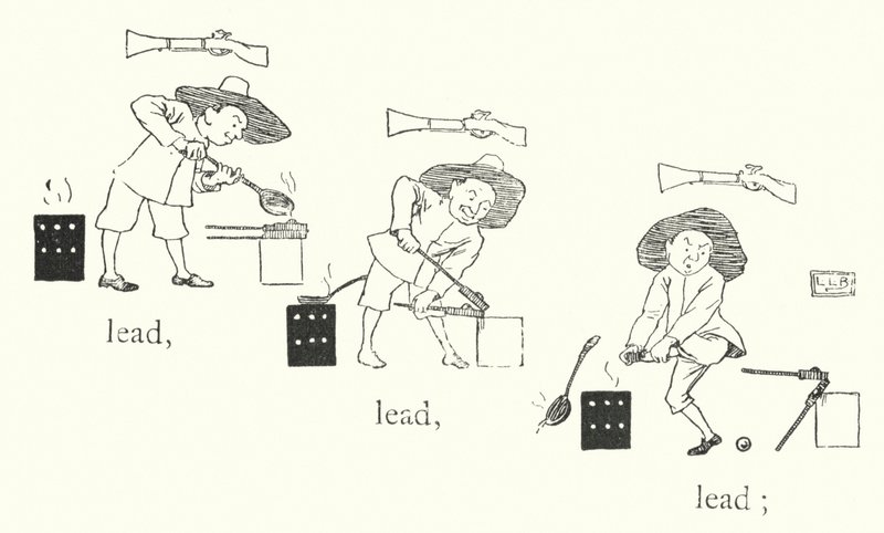 Küçük bir adam vardı ve küçük bir silahı vardı ve mermileri kurşundan, kurşundan, kurşundan (gravür) yapılmıştı. by Leonard Leslie Brooke