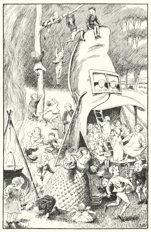 Bir gösteride yaşayan yaşlı bir kadın vardı (gravür) by Leonard Leslie Brooke