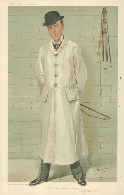 Lord Willoughby de Broke, Mizah duygusu olan bir MFH, 26 Aralık 1885, Vanity Fair karikatürü by Leslie Matthew Ward
