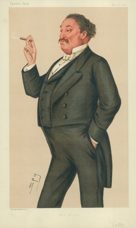 Bay Edmund Hodgson Yates, Dünya, 16 Kasım 1878, Vanity Fair karikatürü by Leslie Matthew Ward