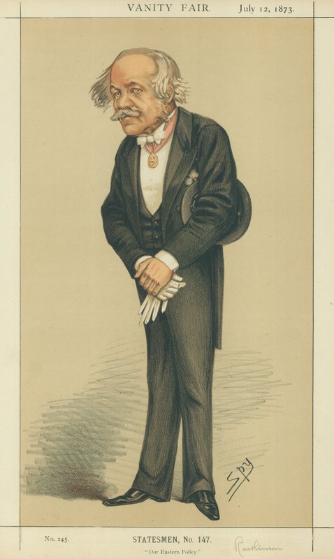 Sir Henry Creswicke Rawlinson, Out Eastern Policy, 12 Temmuz 1873, Vanity Fair karikatürü by Leslie Matthew Ward