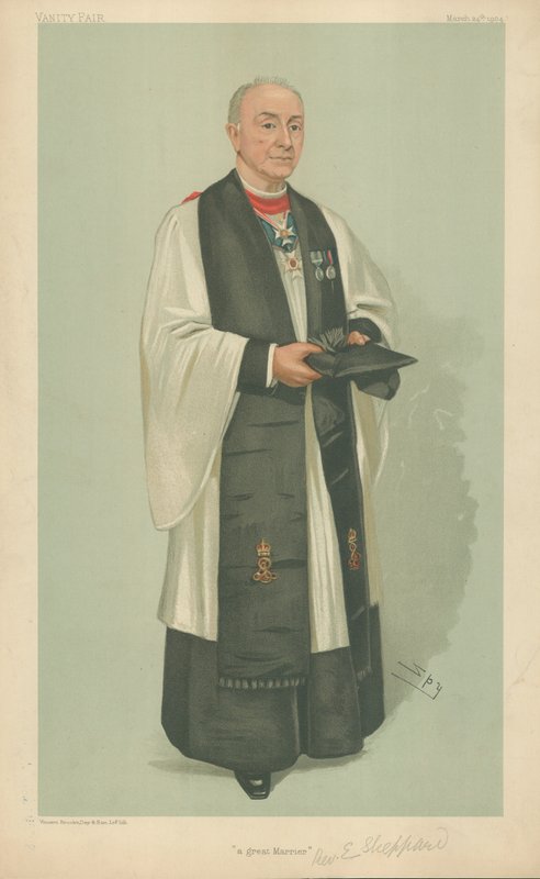 Rev Edgar Sheppard, harika bir evli, 24 Mart 1904, Vanity Fair karikatürü by Leslie Matthew Ward