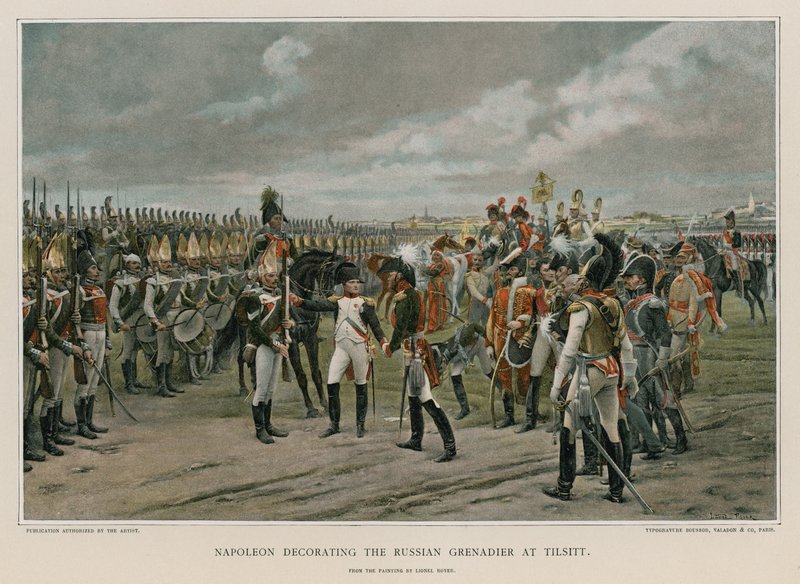 Napoleon decorating the Russian Grenadier at Tilsitt  by Lionel Royer