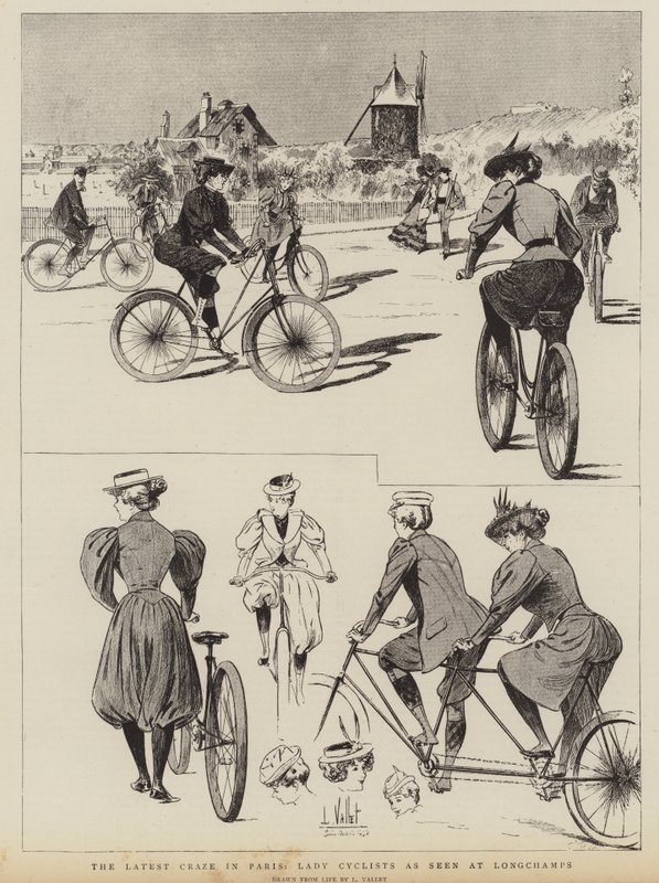 Paris'teki son çılgınlık, Longchamps'ta görüldüğü gibi Lady Cyclists by Louis Vallet