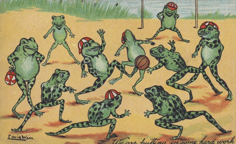 Futbol oynayan kurbağalar by Louis Wain