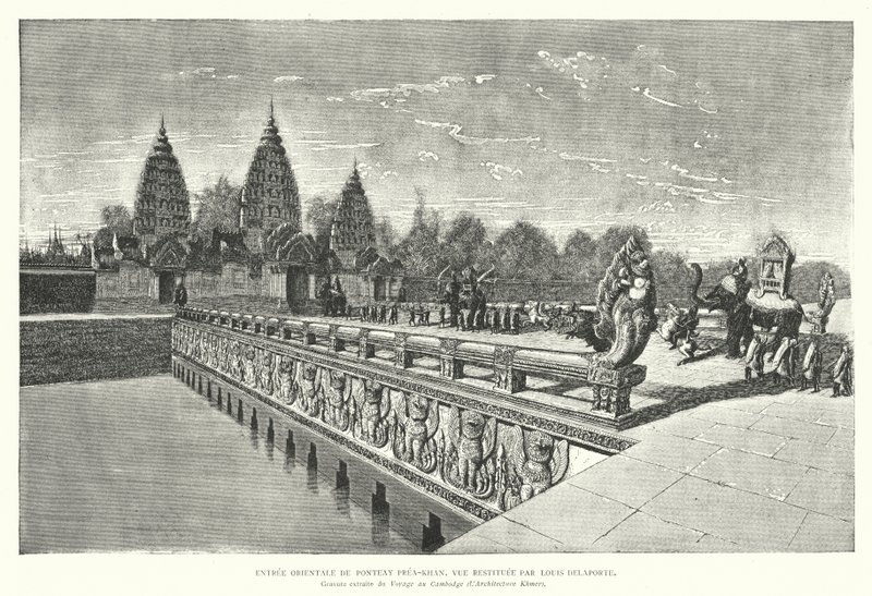 Preah Khan, Angkor, Kamboçya (gravür) Khmer tapınağına doğu girişi by Louis (after) Delaporte