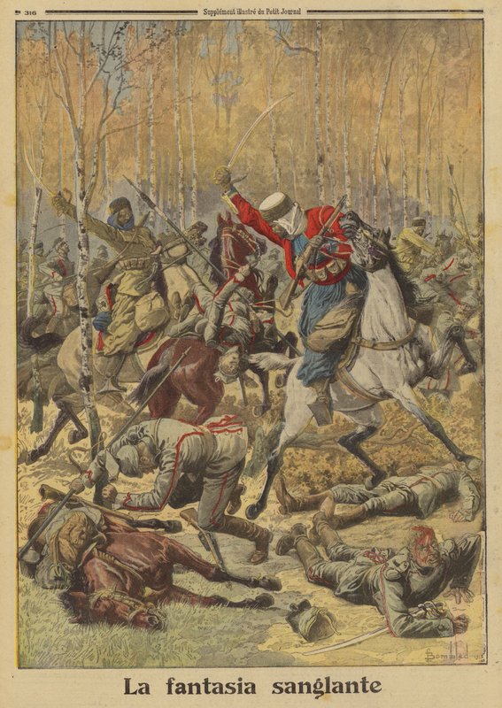 Fransız Ordusunun Cezayirli goumiers, daha büyük bir Alman süvari grubunu yenerek, I. by Louis Charles (after) Bombled
