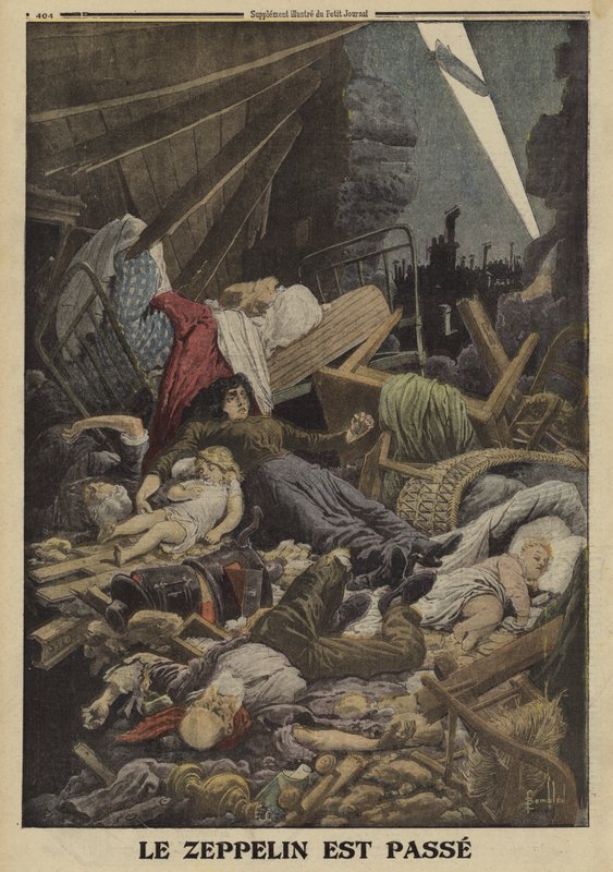 Bir Alman Zeplininin bombalı saldırısında ölen aile, I. Dünya Savaşı, 1916 (renkli taş) by Louis Charles (after) Bombled