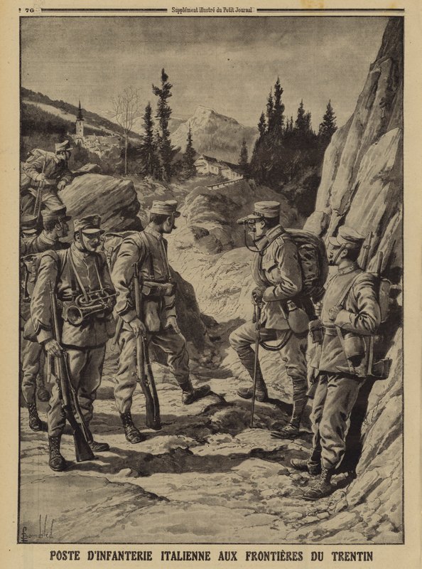 Trentino sınırında İtalyan piyade karakolu, I. by Louis Charles (after) Bombled