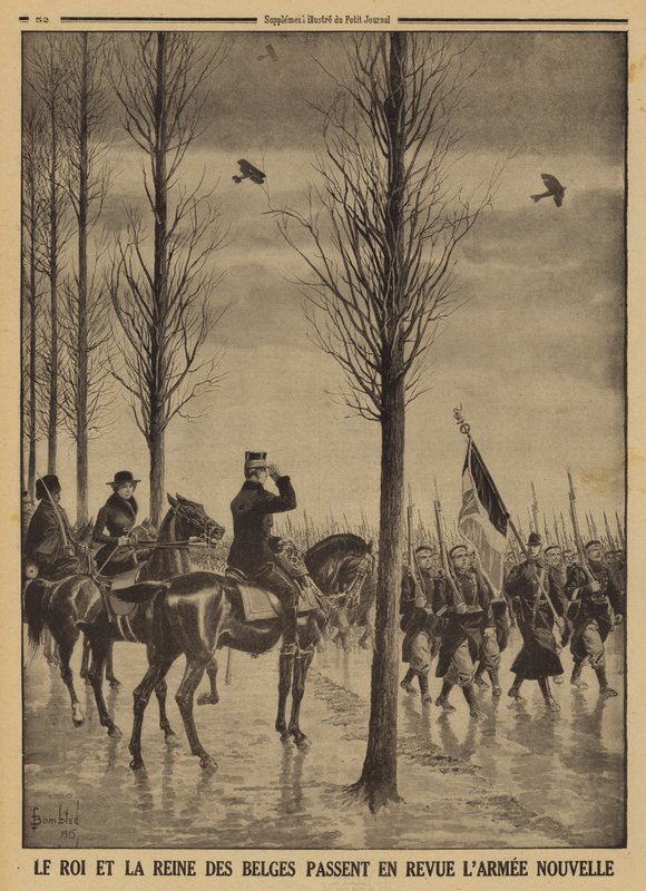 Belçika Kralı I. Albert ve Kraliçe Elisabeth, yeni orduları I. by Louis Charles (after) Bombled