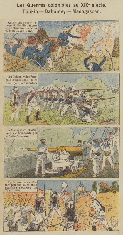 19. yüzyılda Sömürge Savaşları, Tonkin, Dahomey, Madagaskar (renkli taş) by Louis Charles (after) Bombled