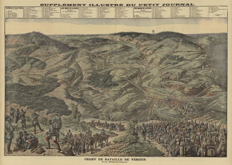 Verdun, Fransa, I. Dünya Savaşı savaş alanının panoramik görünümü by Louis Charles (after) Bombled