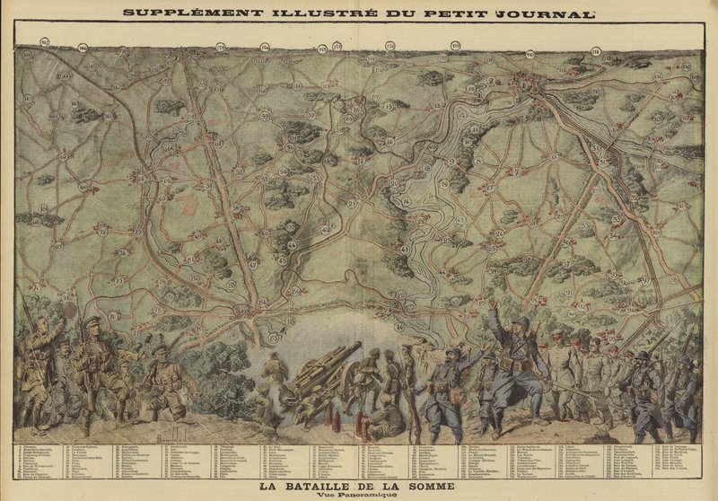Somme, Fransa, I. Dünya Savaşı savaş alanının panoramik görünümü by Louis Charles (after) Bombled