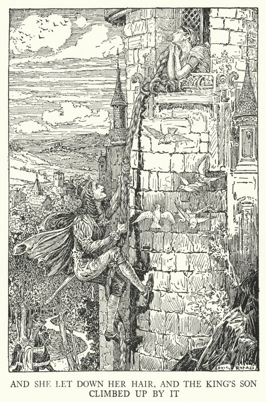 Ve saçını indirdi ve kralın oğlu onun tarafından tırmandı (lito) by Louis John Rhead