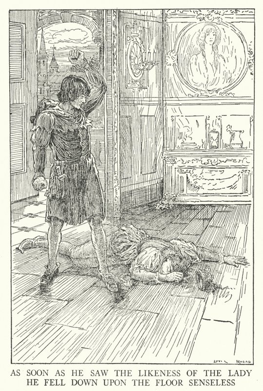 Hanımın suretini görür görmez yere düşüncesizce düştü. by Louis John Rhead
