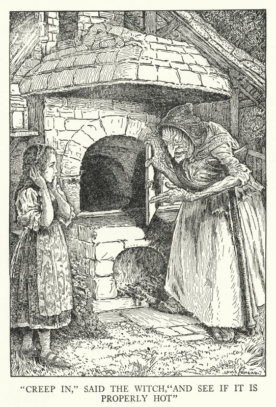 "İçeri gir," dedi cadı, "Ve uygun şekilde sıcak olup olmadığına bak" (lito) by Louis John Rhead