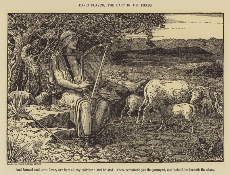 David tarlalarda arp çalıyor by Louis John Rhead