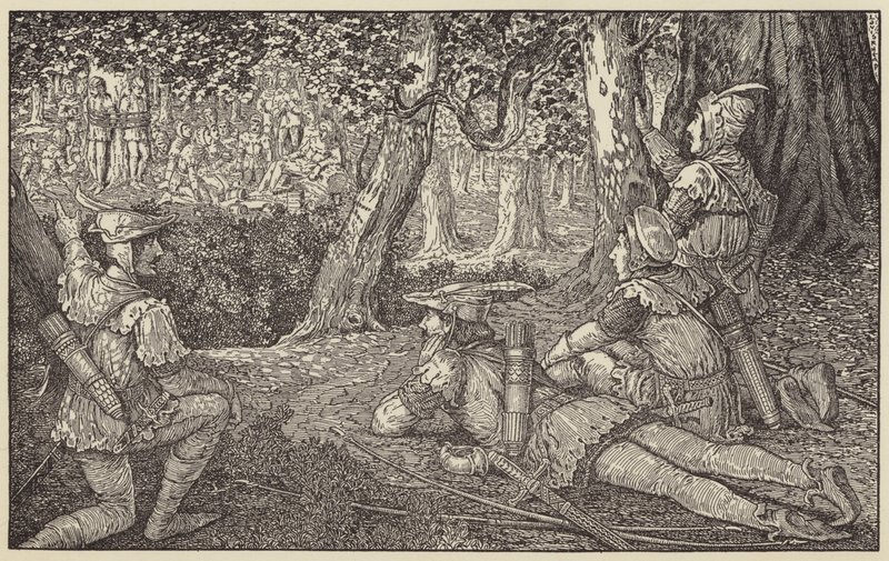 Bir grup ormancıyı ve iki tutsağı görmüş by Louis John Rhead