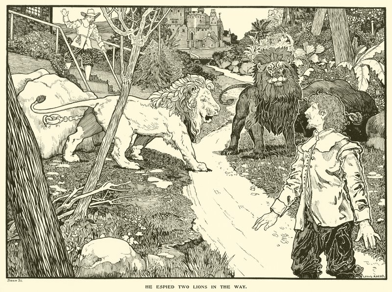 Yolda İki Aslan Casusluk Yaptı (gravür) by Louis John Rhead