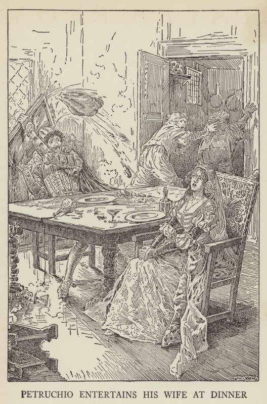 Petruchio karısını yemekte eğlendirir by Louis John Rhead