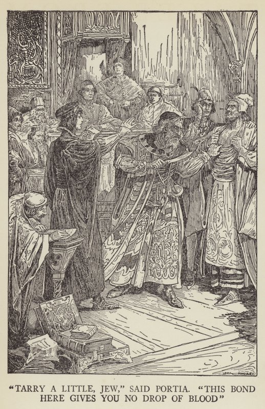 Biraz oyalan Yahudi, dedi Portia, Bu bağ sana bir damla kan vermiyor. by Louis John Rhead