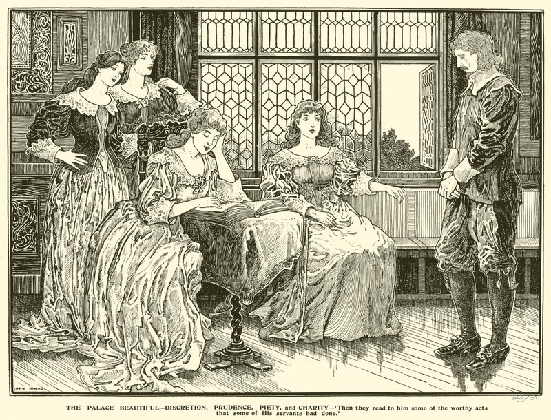 Saray Güzel, Sağduyu, Sağduyu, Dindarlık ve Hayırseverlik (gravür) by Louis John Rhead