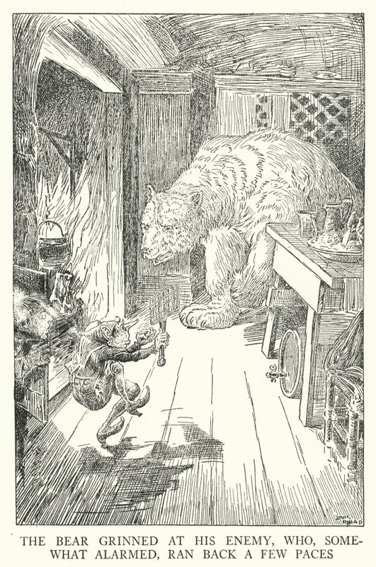 Ayı, biraz korkmuş, birkaç adım geri koşan düşmanına sırıttı (lito) by Louis John Rhead