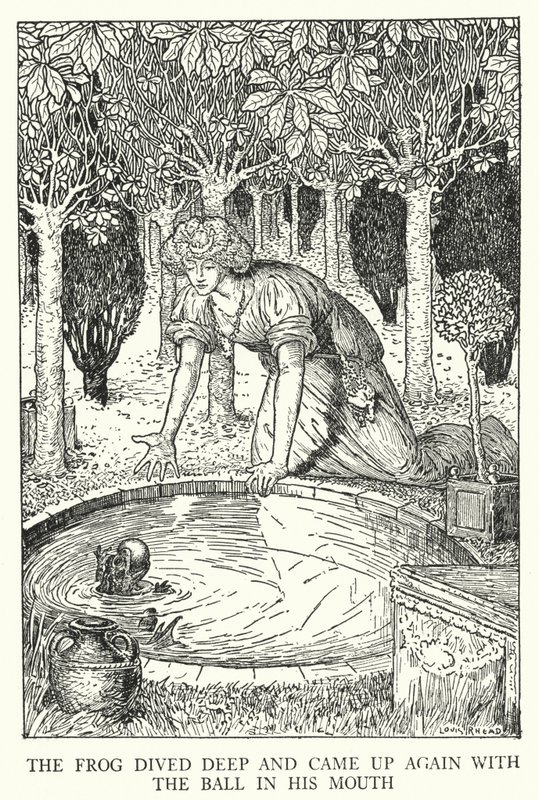 Kurbağa derine daldı ve ağzında top ile tekrar geldi (lito) by Louis John Rhead