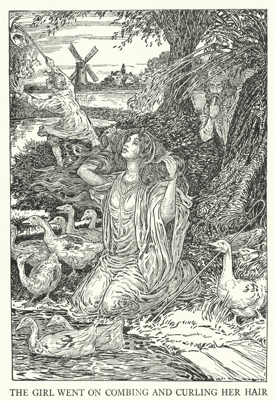 Kız saçlarını taramaya ve kıvırmaya devam etti (lito) by Louis John Rhead