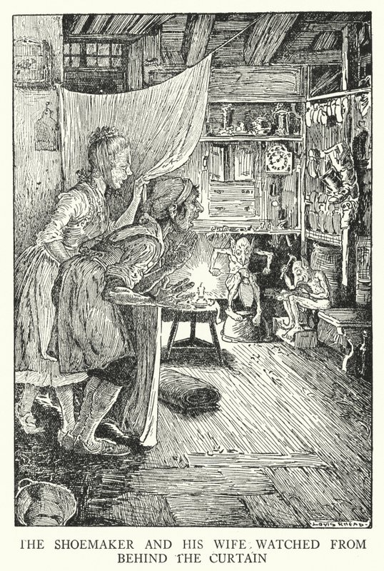 Ayakkabıcı ve karısı perdenin arkasından izlediler (taş) by Louis John Rhead