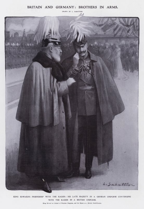 Kral Edward VII, Prusya Ejderhalarının Albayı olarak giyinmiş ve Kaiser Wilhelm II, İngiliz Mareşal (lito) gibi giyinmiş by Louis Remy Sabattier