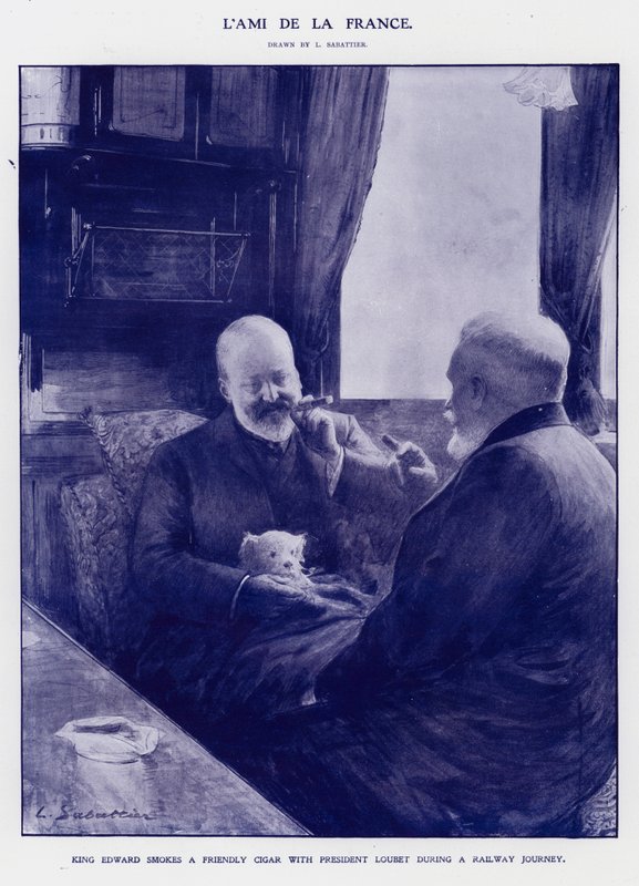 Kral Edward VII, Fransa Başkanı Emile Loubet (lito) ile bir tren yolculuğunda by Louis Remy Sabattier