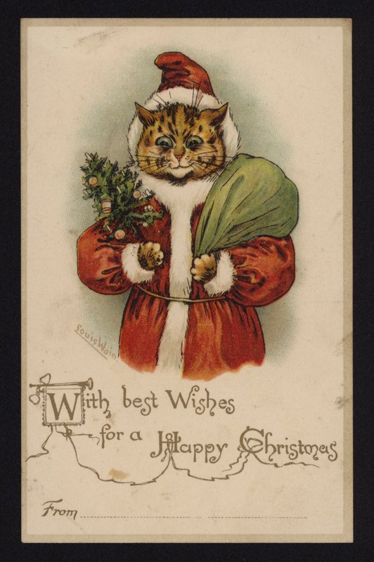 Noel Baba olarak kedi, Noel tebrik kartı (chromolitho) by Louis Wain