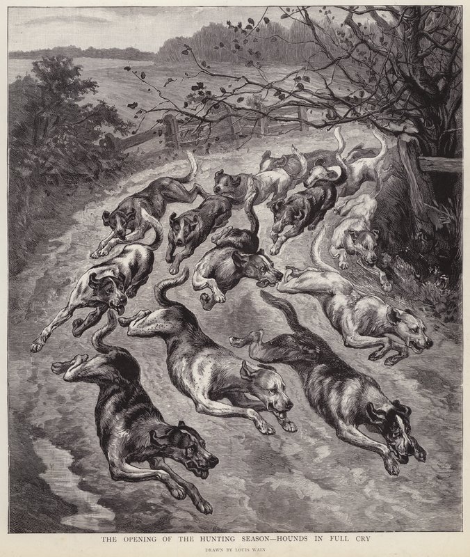 Av mevsiminin başlangıcında tazılar çığlıklar içinde (lito) by Louis Wain