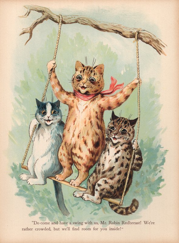 Louis Wain Kedileri (kromolitho) by Louis Wain