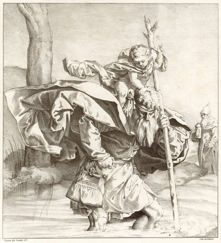 St Christopher carrying the Christ Child  by Lucas van Leyden