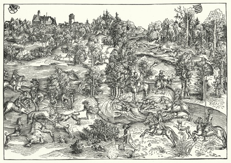 ಸ್ಟಾಗ್ ಹಂಟ್ (ಕೆತ್ತನೆ) ಟರ್ಕ್ by Lucas the Elder (after) Cranach