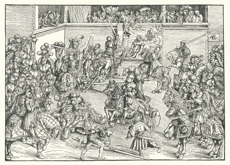 Samson ve Aslan Goblenli Turnuva (gravür) by Lucas the Elder (after) Cranach