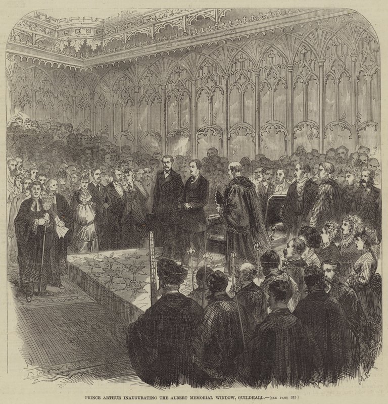 Prens Arthur, Guildhall Albert Memorial Penceresinin açılışını yapıyor by Lucien Metivet