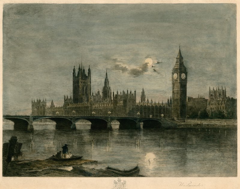 Westminster, gece renkli gravür by Lucien Marcelin Gautier