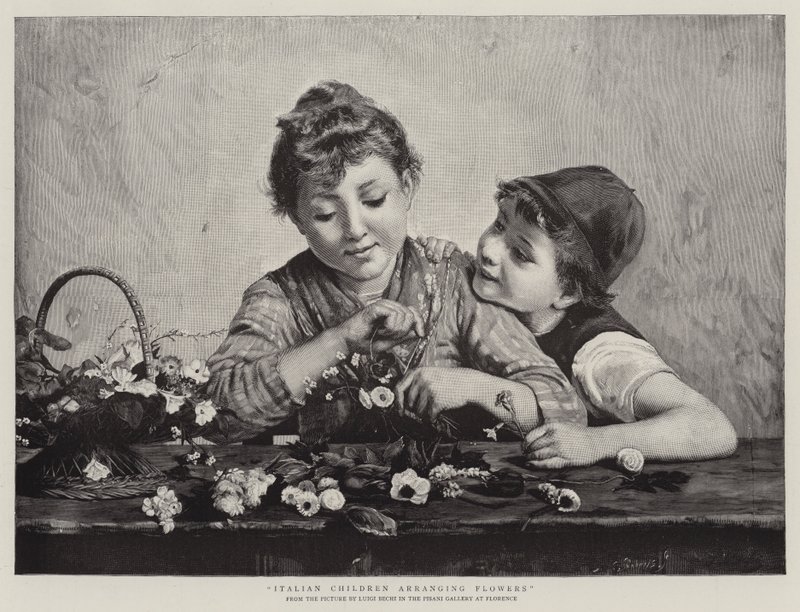 İtalyan Çocuklar Çiçek Düzenleme by Luigi Bechi