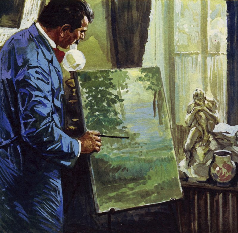 Empresyonistlerden esinlenen Gauguin amatör bir ressam oldu (renkli lito) by Luis Arcas Brauner