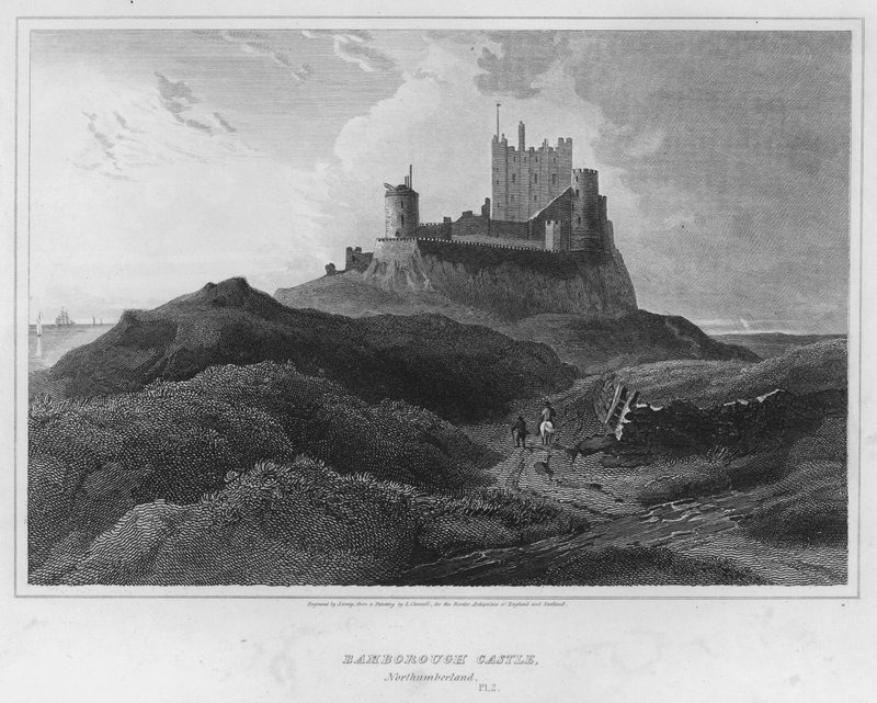 Bamborough Kalesi, Northumberland (gravür) by Luke (after) Clennell