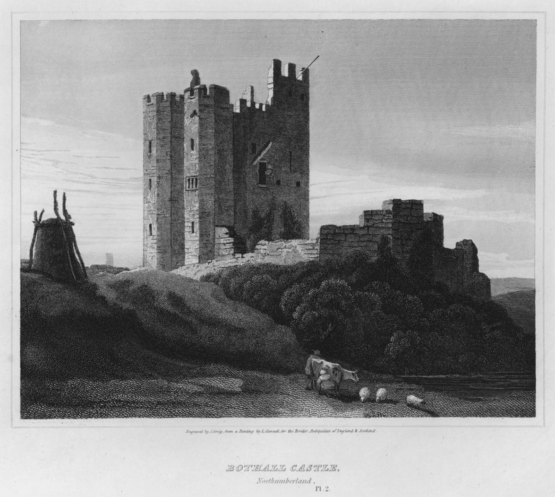 Bothall Kalesi, Northumberland (gravür) by Luke (after) Clennell