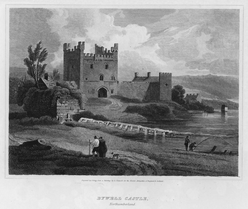Bywell Kalesi, Northumberland (gravür) by Luke (after) Clennell