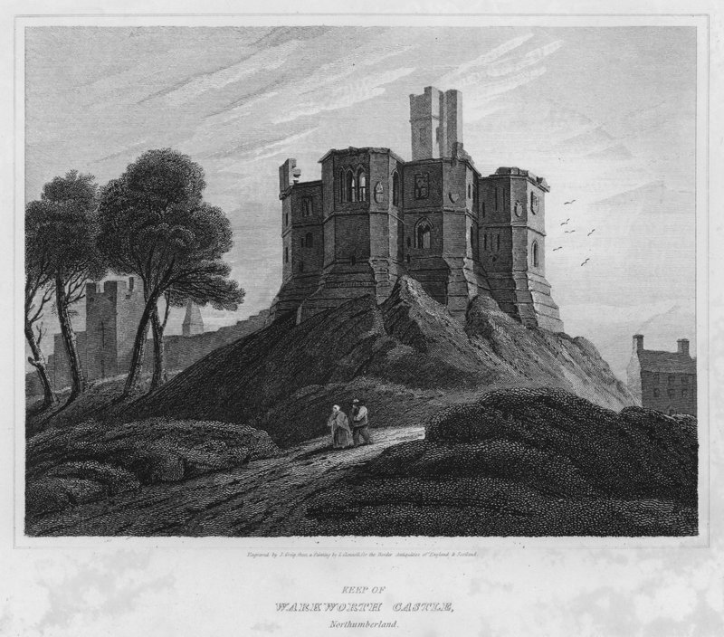 Warkworth Kalesi, Northumberland Kalesi (gravür) by Luke (after) Clennell