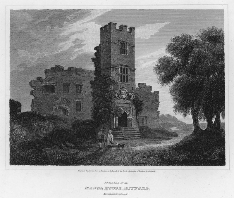 Manor House kalıntıları, Mitford, Northumberland (gravür) by Luke (after) Clennell